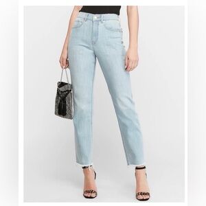 Lee- Light Wash High Waisted Straight Jeans with Raw Hem Size 12 Everyday Casual